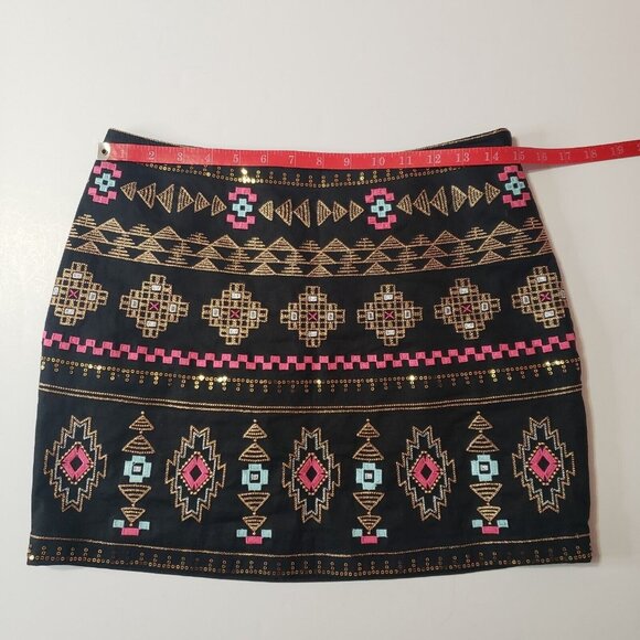 Miami Brand Embroidered Tribal Print Mini Skirt Women’s Medium Black Multicolor - Picture 5 of 16